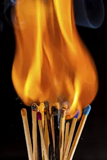 Close Up Match Prints: Several matches are lit at the same time