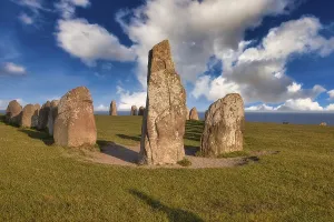 Ancient Civilization Europe Prints: Megalithic stone setting Ales Stenar