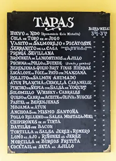 Southern Europe Food Scene Prints: Menu with different tapas at a tapas bar