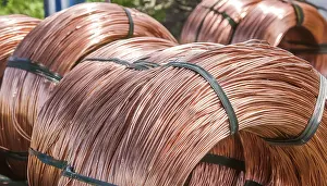 Metal Processing Factory Prints: Metal, copper, copper wire on a roll for further processing