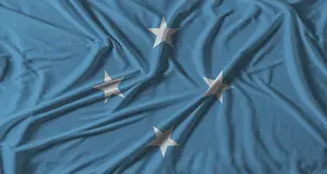 Fabric Texture Background Prints: Micronesia flag with fabric texture background