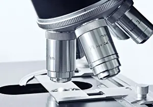 Laboratory Equipment Detail Prints: Microscope, close up of objective lenses