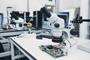 Laboratory Testing Equipment Prints: Microscope in Scientific research tech Laboratory on table