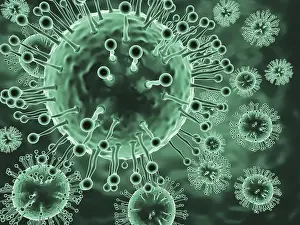 Risk Of Infection Disease Prints: Microscopic image of deadly coronavirus particles