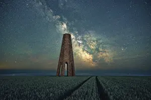 Atmospheric Night Photographs Prints: Milky Way over The Daymark, Devon