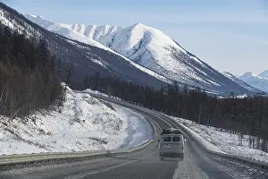 Road Of Bones Russia Prints: Minivan driving on the Road of Bones