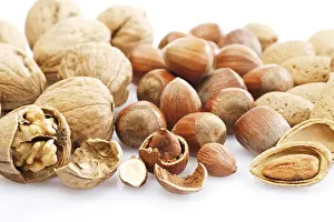 Mixed Nuts Prints: Mixed nuts, walnuts, hazelnuts, almonds
