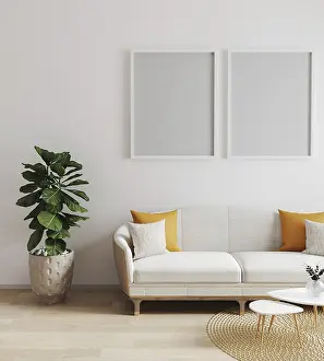 Modern Interior Background Prints: Mock up poster frame in modern interior background