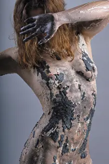 Young Woman Pose Prints: Model covered in coloured plaster