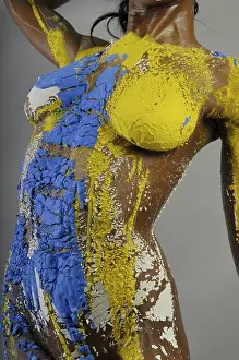 Nudity In Art Prints: Model covered in coloured plaster
