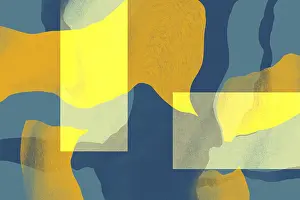Prints of Modern abstract pattern featuring blues, yellows, and earthy tones with a textural look, suitable for diverse design needs Abstract Art Prints: Blue and Yellow Textured Abstract Print