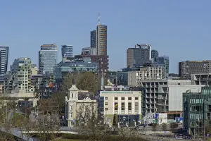 Prints of Modern city view with high-rise buildings under clear blue sky, Vilnius, Lithuania, Baltic States Vilnius Prints: Vilnius Cityscape Print - Modern High-Rise Buildings