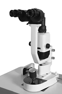 Plain White Background Photography Prints: Modern and powerful microscope on a white background