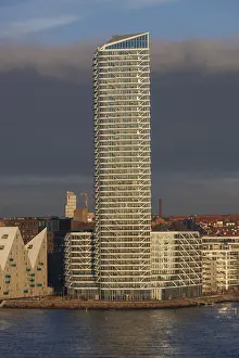 Northern Europe Evening Atmosphere Prints: Modern skyscraper in evening light with distinctive architecture