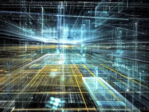 Modern Technology Background Prints: Modern technology background with light effects - abstract computer-generated image