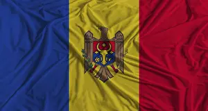 Southeast European Flags Prints: Moldovan flag with fabric texture background