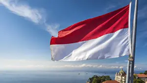 Monaco Flag Prints: The Monaco flag flutters in the wind