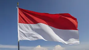 Flag Fluttering In Wind Prints: The Monaco flag flutters in the wind