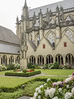Gothic Style Building Europe Prints: A monastery courtyard with Gothic architecture
