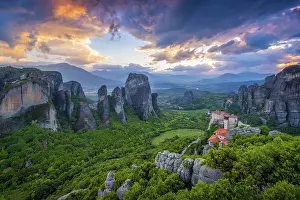 Sunset In Greece Prints: Monastery of Rousanou and Monastery of St
