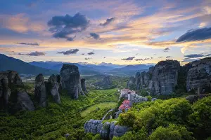 Sunset In Greece Prints: Monastery of Rousanou and Monastery of St