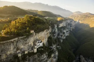 Sacred Building In Nature Prints: Monastery on a slope in a gorge