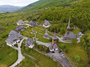 Romania Prints: Bird's Eye View Print of Barsana Monastery, Romania
