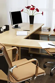 Contemporary Work Environment Prints: The monitor on a desk at modern office