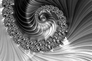 Black And White Design Prints: Monochrome spiral - abstract computer-generated image