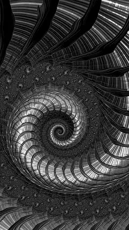 Abstract Fractal Design Prints: Monochrome spiral background - abstract computer-generated image