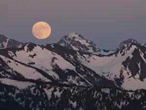 Full Moon Over Mountains Prints: Full moon above the Olympic Peninsula
