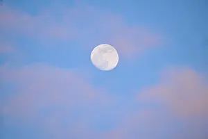 Evening Light In Europe Prints: Moon at sunset, evening, clouds