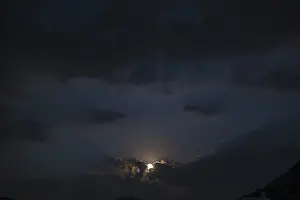 Central Europe Cloudy Skies Prints: Moonlight in Cloudscape at Night in Lugano