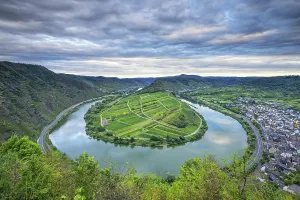 Moselle Valley Germany Prints: Moselle loop, cloudy sky, Bremm