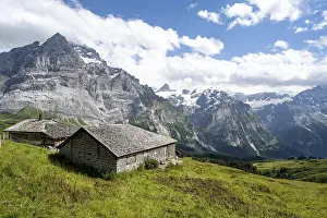 Mountainous Region Switzerland Prints: Mountain hut, alpine huts with shingles