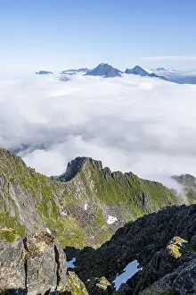 Cloudy Scandinavian Landscape Prints: Mountain peaks above the clouds