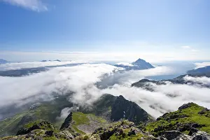 Cloudy Scandinavian Landscape Prints: Mountain peaks above the clouds