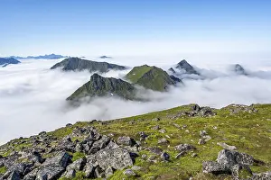 Overcast Sky Scenery Prints: Mountain peaks above the clouds
