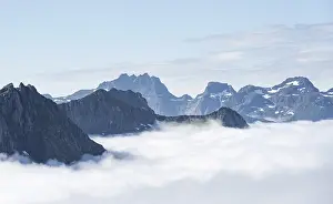 Cloudy Scandinavian Landscape Prints: Mountain peaks above the clouds
