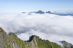 Lofoten Norway Prints: Mountain peaks above the clouds