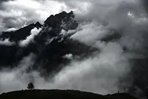 Overcast Sky Scenery Prints: Mountain ridge with dramatic clouds