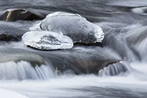 Close Up Nature Scene Prints: Mountain stream with ice in winter