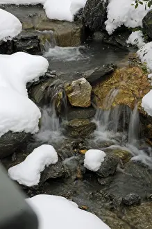 Snowy Landscape Photography Prints: Mountain stream in winter, mountain stream