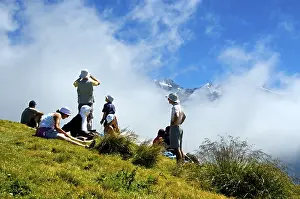 Hiking Group Prints: Mountaineerer at rest are getting a view at Mt