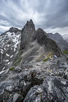 Wetterstein Mountain Range Prints: Mountains in dramatic clouds, view from the summit of the Westliche Torlspitze