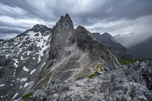 Mountain Peak Photography Prints: Mountains in dramatic clouds, view from the summit of the Westliche Torlspitze