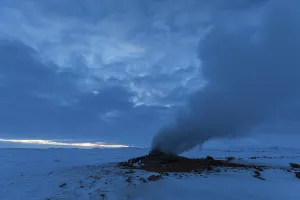 Geothermal Power Source Iceland Prints: Mud pot with steam source at dawn