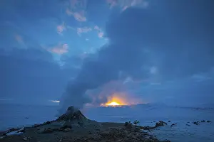 Icelandic Geothermal Landscape Prints: Mud pot with steam source at sunrise