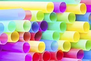 Colorful Drinking Straws Prints: Multi-colored ends of multicolored plastic straws close up