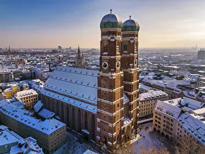 European Cathedral Architecture Prints: Munich Skyline on a winter evening